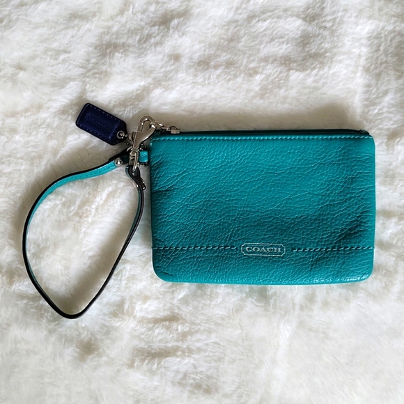 Coach Handbags - Coach Leather Turquoise Wristlet